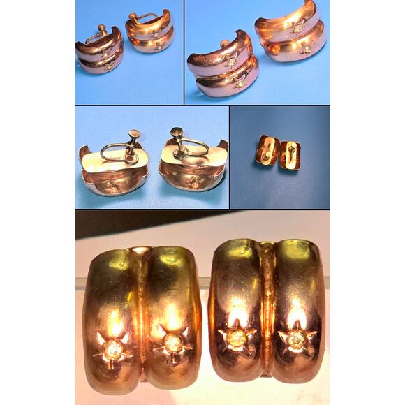 Light Weight Vintage Copper Screwback Clip-On Earrings with Rhinestone Accents - Picture 5 of 7